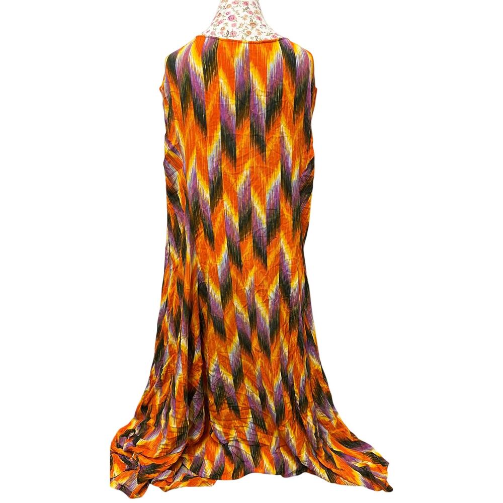 🧡 Roaman’s 3X Orange Abstract Maxi Dress Y2K Boho Rayon Flowy Sleeveless - Picture 3 of 4